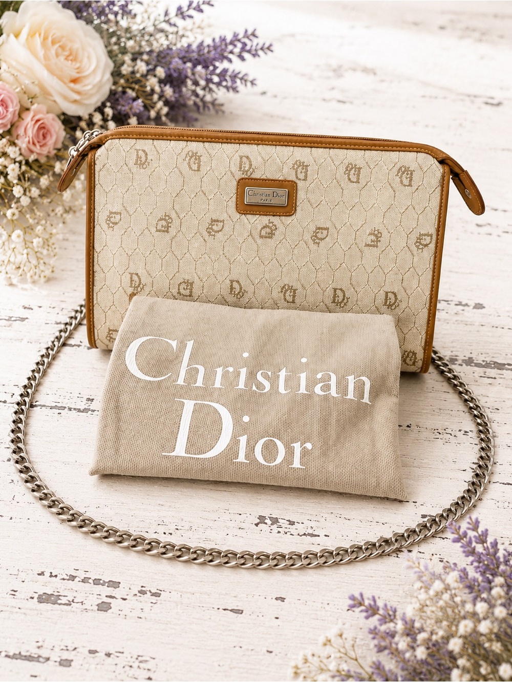 Christian Dior Vintage Monogram Chain Pouch / Clutch Bag